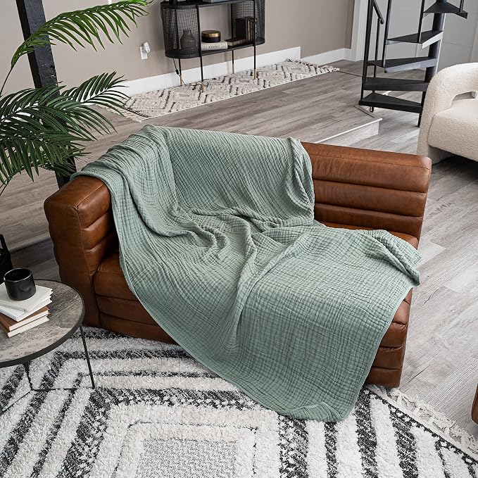 Comfy Cubs Adult Muslin Blanket 50x60” Throw Swaddle Blankets, Fern | 6 Layer Soft, Breathable & Lightweight Muslin Adult Blanket - Machine Washable & Designed in the US Bedding for All Seasons