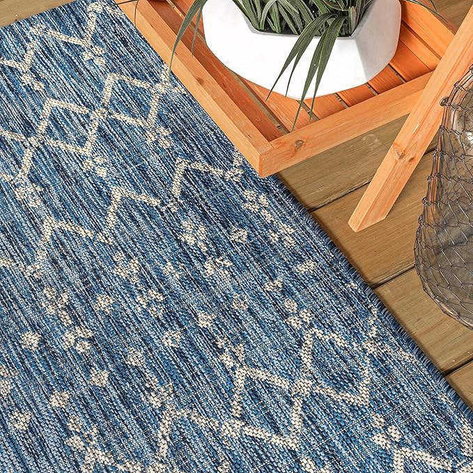 JONATHAN Y Moroccan Geometric Indoor Outdoor Round Area Rug 5 Ft Navy/Light Gray, Ourika Textured Weave for Backyard, Patio, Porch, Easy-Cleaning, High Traffic, Pet-Friendly, Non-Shedding SMB108B-5R