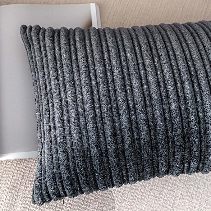UGASA Velvet Pillow Covers Striped Decorative Throw Pillow Cover Cushion Case with Hidden Zipper for Home Couch/Bedroom/Car, Soft Cozy Solid Oblong, 1 Piece (12"x20", Dark Grey)