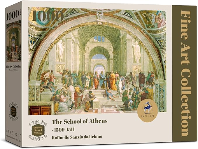 Antelope - School of Athens Puzzle Fresco Raphael Officially Licensed - 1000 Pieces High Resolution, Matte Finish, Smooth Edging, No Dust Classic Artistic Puzzle