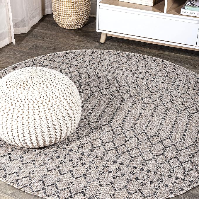 JONATHAN Y Moroccan Geometric Indoor Outdoor Round Area Rug 3 Ft Natural/Black, Ourika Textured Weave for Backyard, Patio, Porch, Easy-Cleaning, High Traffic Pet-Friendly, Non-Shedding SMB108D-3R