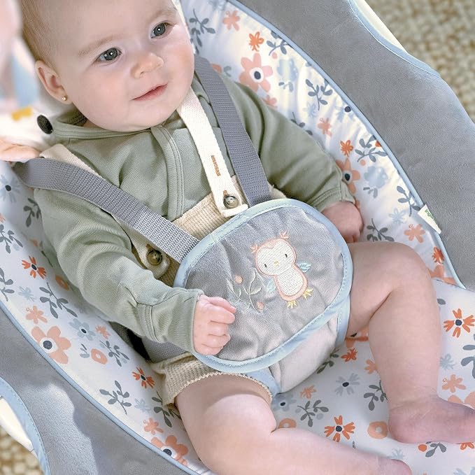 Ingenuity InLighten 5-Speed Baby Swing - Swivel Infant Seat, 5 Point Safety Harness, Nature Sounds, Lights - Nally Owl