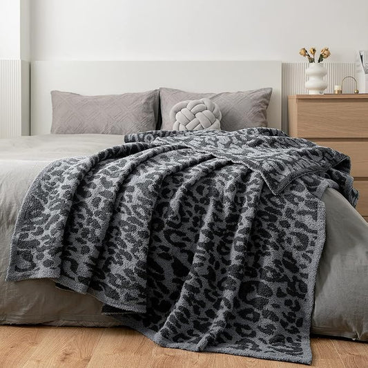 MH MYLUNE HOME Ultra Soft Leopard Throw Blanket, Charcoal Blue, 71"x78" | Reversible Cheetah Print Blanket, Comfy Fluffy Fuzzy Plush Blanket Throws for Couch Bed, Cozy Blankets for Women Gift