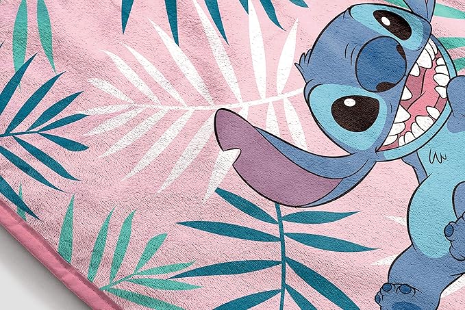 Jay Franco Plush Throw Blanket – 46" x 60" Inches Kids Hero Soft & Cozy Fleece Throw for Bedroom & Couch Décor, Official Licensed Product, Pink - Lilo & Stitch