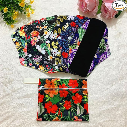 7 Pcs Resuable Menstrual Pad Sets Including 1Pc Mini Wet Bag and 6Pcs Regular Flow Menstrual Pads Waterproof Mama Cloth Sanitary Napkins