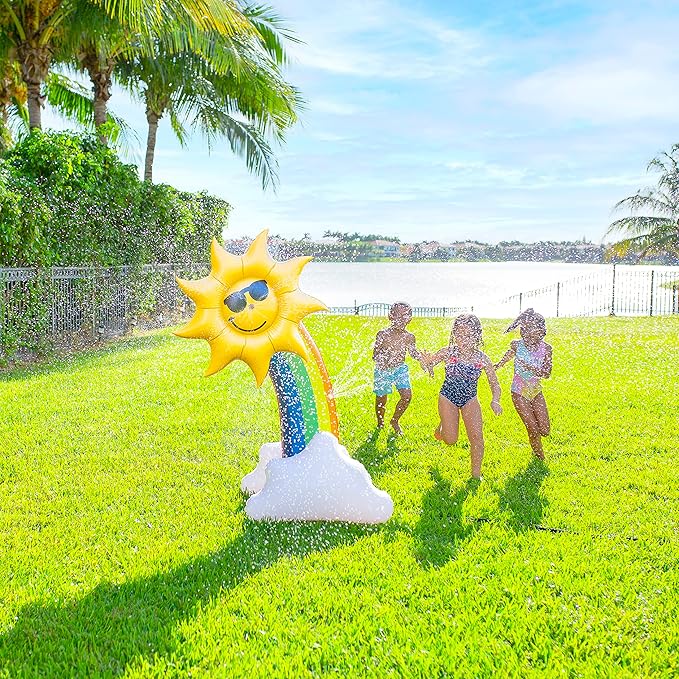 PoolCandy 5-Foot Giant Inflatable Rainbow Sprinkler – Sun Shower Backyard Water Toy for Kids & Adults, Garden Hose Splash Play for Summer Parties
