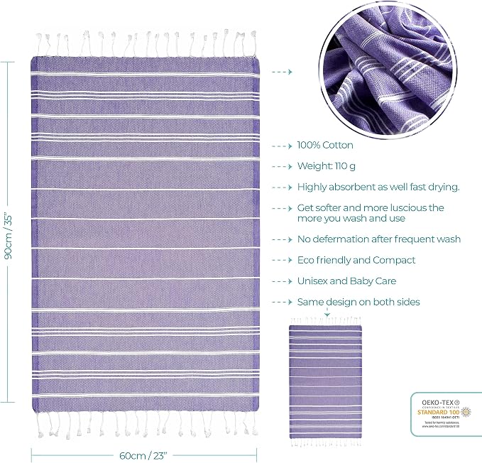 Cacala 100% Turkish Cotton Kitchen Tea Towels, Highly Absorbent Luxury Soft Quick Drying Dish Towel with Hanging Loop for Gym, Yoga, Bath, Sports, Cleaning and Kitchen (23 x 36), Dark Purple