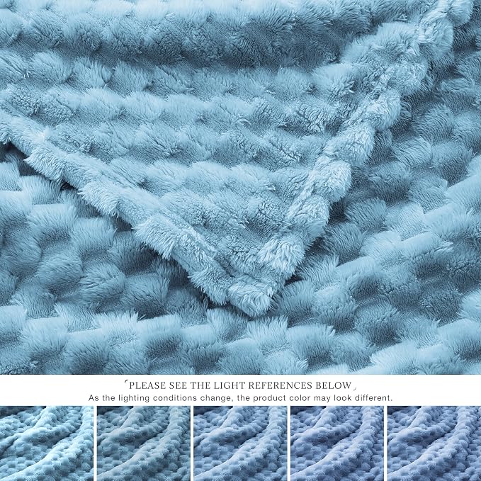 EXQ Home Fleece Blanket Twin Size for Couch or Bed - 3D Imitation Turtle Shell Jacquard Decorative Blankets - Cozy Soft Lightweight Fuzzy Flannel Blanket Suitable for All Seasons(60"×80",Blue)