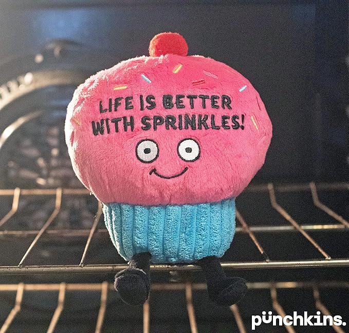 Punchkins Cupcake Plushie - Life is Better with Sprinkles Cute Cupcake Plush, Funny & Sassy Food Plush Toy for Gifting