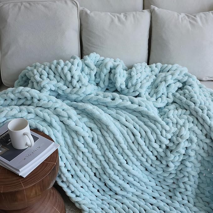 Maetoow Chenille Chunky Knit Blanket,Handmade Cozy for Home Decor,40×50,Baby Blue