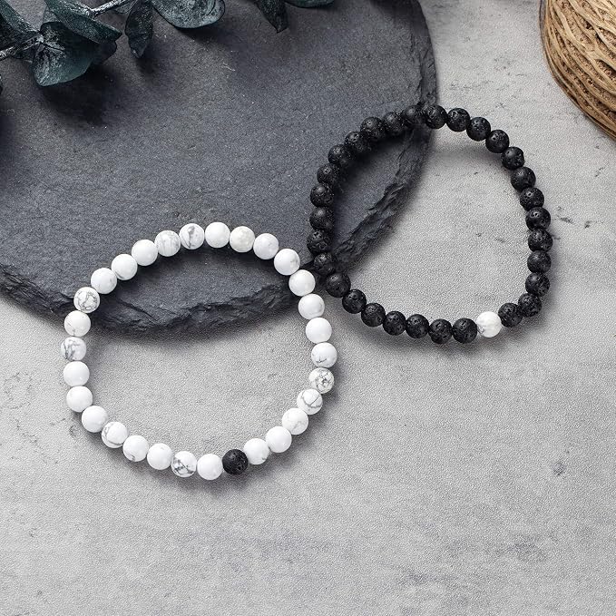 Softones 6MM Lava Rock Aromatherapy Anxiety Essential Oil Diffuser Beads Bracelet for Women Men,Friendship Couples Gifts Natural Stone Bracelets