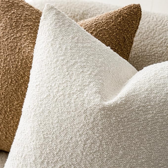 Foindtower Pack of 2 Textured Boucle Throw Pillow Covers Accent Solid Pillow Cases Cozy Soft Decorative Couch Cushion Case for Chair Sofa Bedroom Living Room Home Decor, 20 x 12 Inch,White