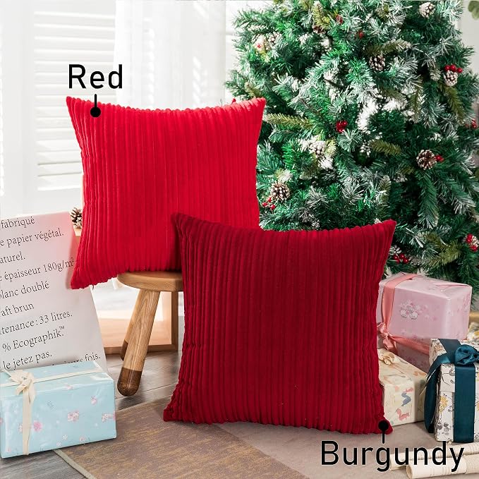UGASA Super Soft Flannel Pillow Covers Christmas Decor Striped Practical Classic for Sofa/Bedroom, 2 Pcs, 18x18 Inch, Red