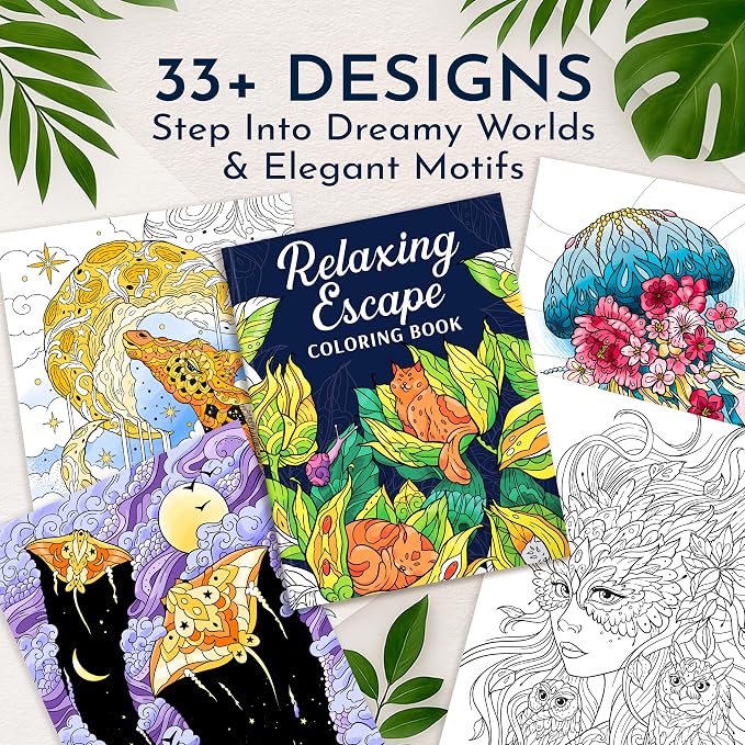 Coloring Book for Adults Relaxation – Calming Adult Coloring Book with 31 Designs and Inspiring Prompts – Mindfulness Stress Relief and Self Care Gifts for Women & Men, Tear-Out Pages