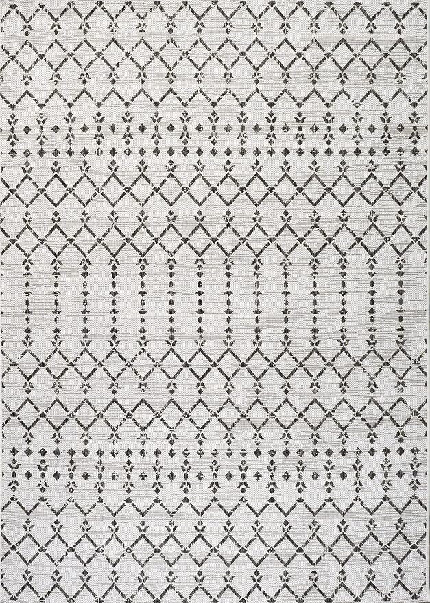 JONATHAN Y Moroccan Geometric Indoor Outdoor Area Rug 4X6 Cream/Black, Ourika Textured Weave for Backyard, Patio, Porch, Easy-Cleaning, High Traffic, Pet-Friendly, Non-Shedding (SMB108I-4)