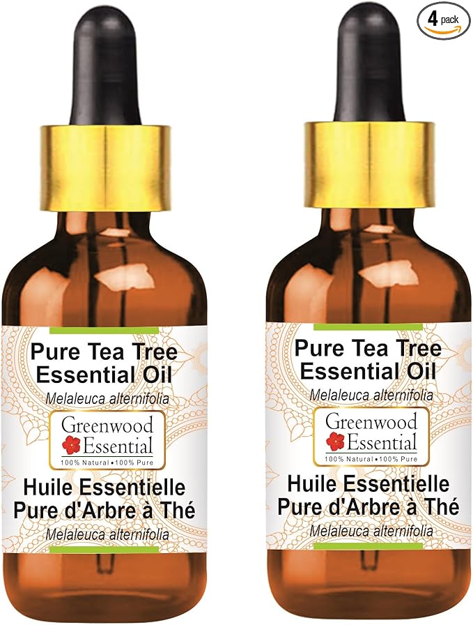 Greenwood Essential Tea Tree Essential Oil (Melaleuca alternifolia) with Glass Dropper Steam Distilled (Pack of Two) 100ml X 2 (6.76 oz)