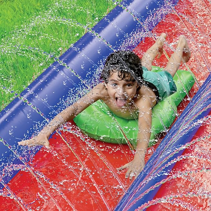 Stargo 2 Person Slide Backyard Water Fun Slip Down and Slide - 25 Feet x 6 Feet Waterslide with Sprinkler and Inflatable Body Boards for Kids - Outdoor Summer Toy