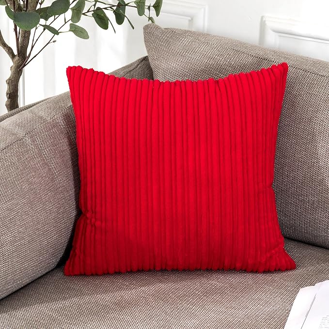 UGASA Super Soft Flannel Pillow Covers Christmas Decor Striped Practical Classic for Sofa/Bedroom, 2 Pcs, 18x18 Inch, Red