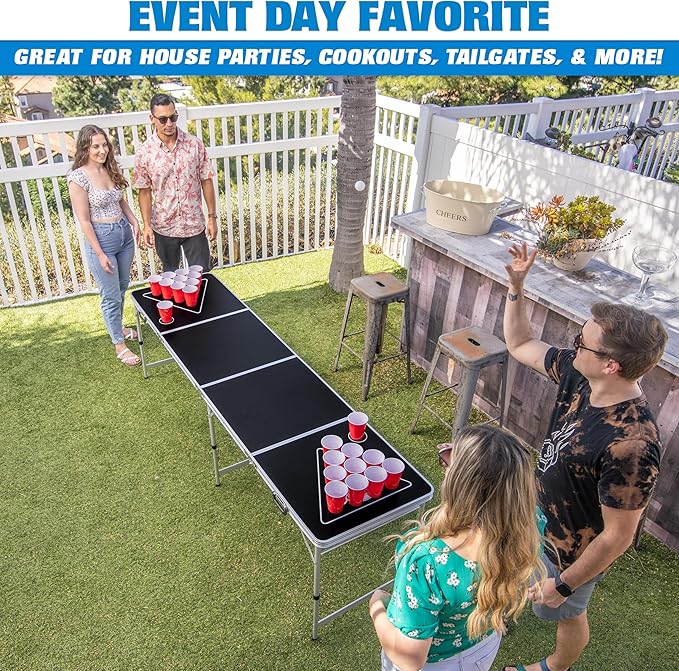 GoPong 8 Foot Portable Beer Pong/Tailgate Tables (Black, Football, American Flag, or Custom Dry Erase)