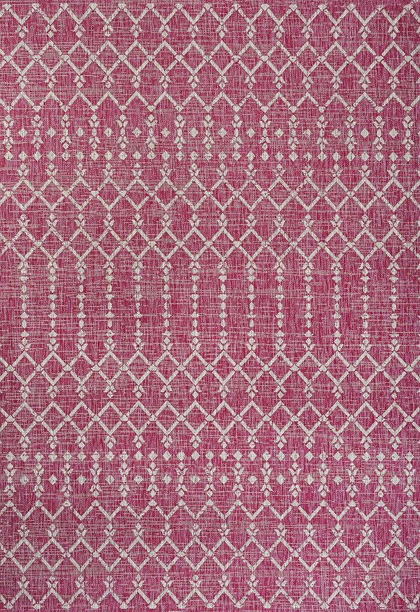 JONATHAN Y Moroccan Geometric Indoor Outdoor Area Rug 8X10 Fuchsia/Light Gray, Ourika Textured Weave for Backyard, Patio, Porch, Easy-Cleaning, High Traffic, Pet-Friendly, Non-Shedding (SMB108Q-8)