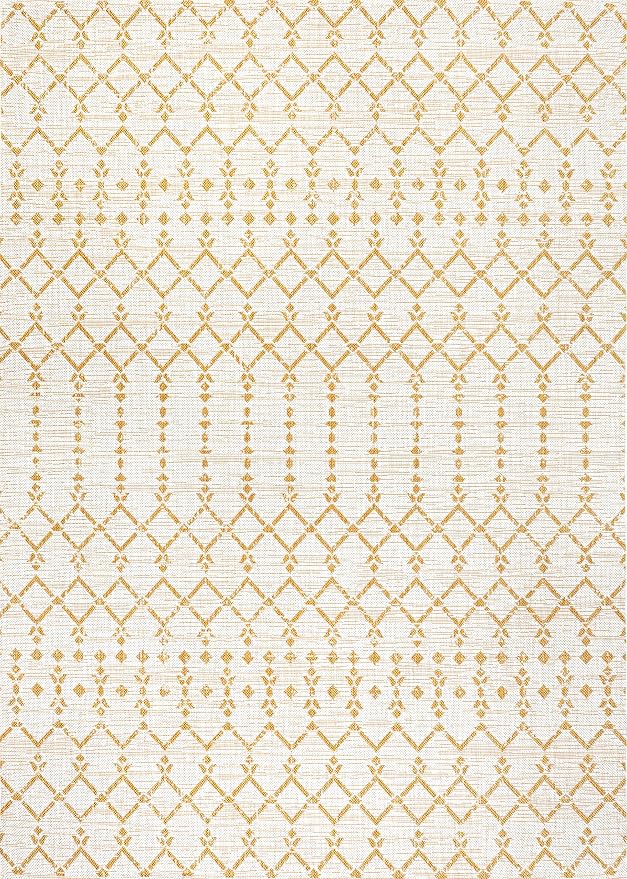 JONATHAN Y Moroccan Geometric Indoor Outdoor Area Rug 9X12 Cream/Yellow, Ourika Textured Weave for Backyard, Patio, Porch, Easy-Cleaning, High Traffic, Pet-Friendly, Non-Shedding (SMB108J-9)