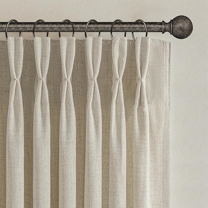 Pinch Pleated Extra Wide 70 Inch High Ceiling Curtains 108 Inches Long 2 Panels Set for Sliding Door, Memory Trained Light Filtering Linen Blend Sheer Decorative Windows Drapes Light Brown 9FT Length
