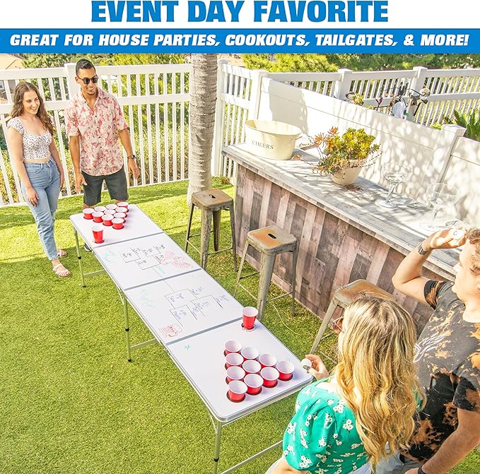 GoPong 8 Foot Portable Beer Pong/Tailgate Tables (Black, Football, American Flag, or Custom Dry Erase)