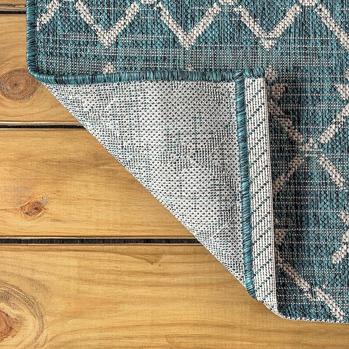 JONATHAN Y Moroccan Geometric Indoor Outdoor Round Area Rug 3 Ft Teal/Gray, Ourika Textured Weave for Backyard, Patio, Porch, Easy-Cleaning, High Traffic, Pet-Friendly, Non-Shedding (SMB108C-3R)