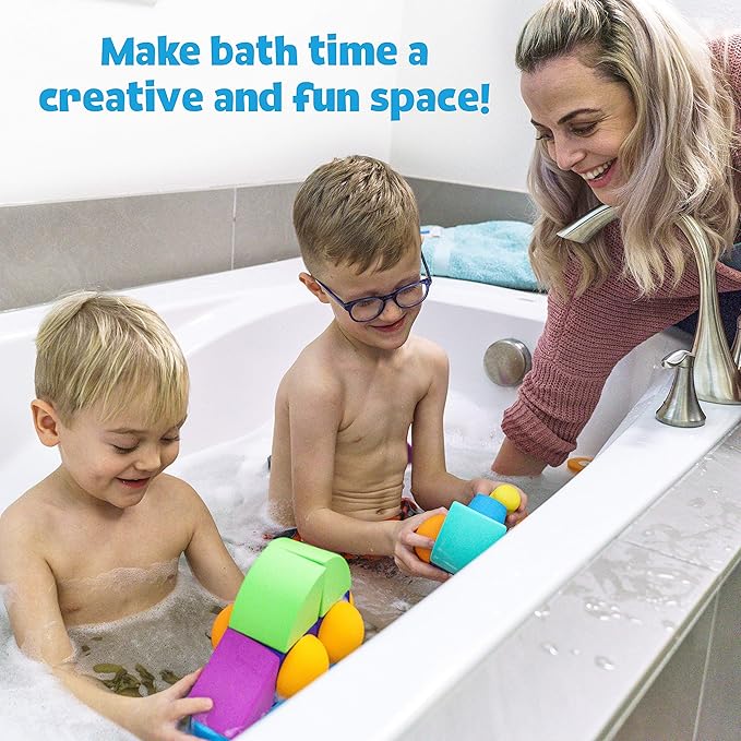 Magnetic Foam Building Blocks - 17-Piece Critter Set, Bath Toys for Toddlers, Preschool Toys, Bathtub Toys, Sensory Toys, Blocks for Toddlers 3-5, Engineering Toys for Kids 3-5, Bath Blocks