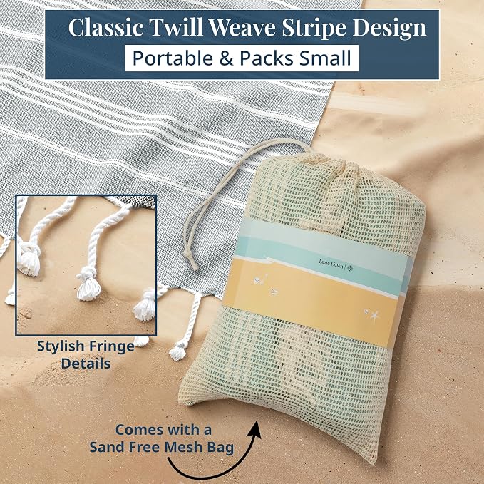LANE LINEN Oversized Beach Towel - Large Outdoor Blanket with Soft Pre-Washed Finish – 82"x82", Ideal for Coastal Getaways, Backyard Lounging, Beach Party or Seaside Adventures – Grey