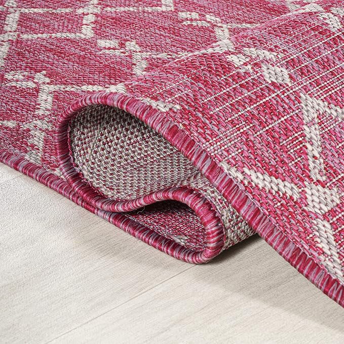 JONATHAN Y Moroccan Geometric Indoor Outdoor Area Rug 4X6 Fuchsia/Light Gray, Ourika Textured Weave for Backyard, Patio, Porch, Easy-Cleaning, High Traffic, Pet-Friendly, Non-Shedding (SMB108Q-4)