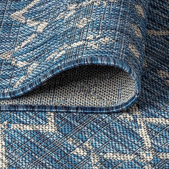 JONATHAN Y Moroccan Geometric Indoor Outdoor Runner Rug 2X8 Navy/Light Gray, Ourika Textured Weave for Backyard, Patio, Porch, Easy-Cleaning, High Traffic, Pet-Friendly, Non-Shedding (SMB108B-28)