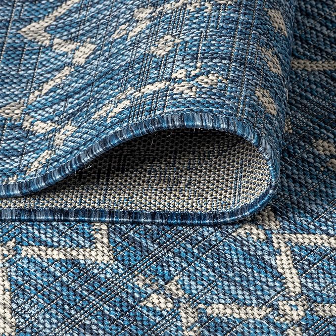 JONATHAN Y Moroccan Geometric Indoor Outdoor Round Area Rug 3 Ft Navy/Light Gray, Ourika Textured Weave for Backyard, Patio, Porch, Easy-Cleaning, High Traffic, Pet-Friendly, Non-Shedding SMB108B-3R