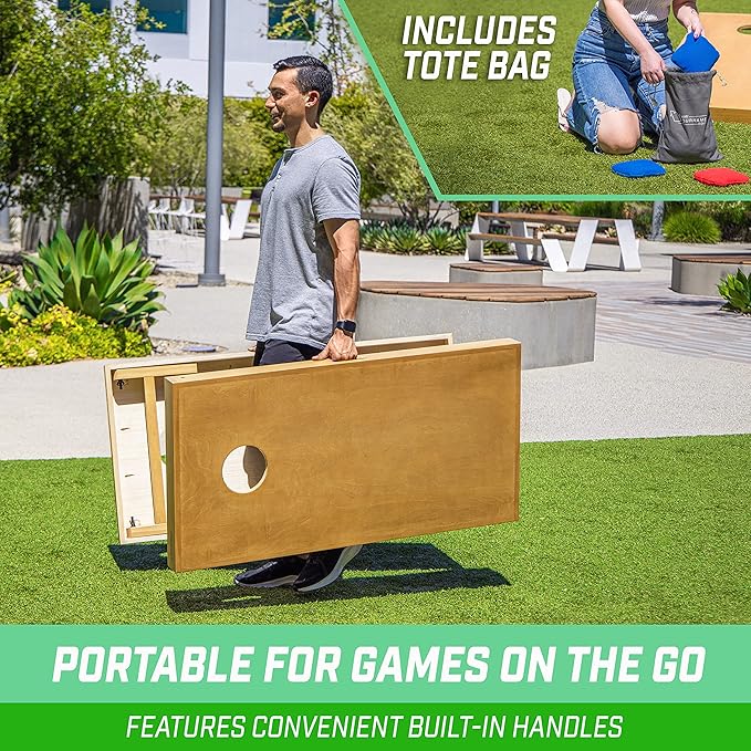 GoSports Premium 4 ft x 2 ft Regulation Competition-Ready Cornhole Board Set - Thick Wooden Board with Stop and Slide Bags - Complete Set for Yard Games, Backyard Outdoor Party Events