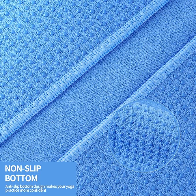 MICROFI Microfiber Hot Yoga Towel Mat, 24 x 72 inches, with Non-Slip Silicone Grip, Secure Fit Elastic Straps (Blue)