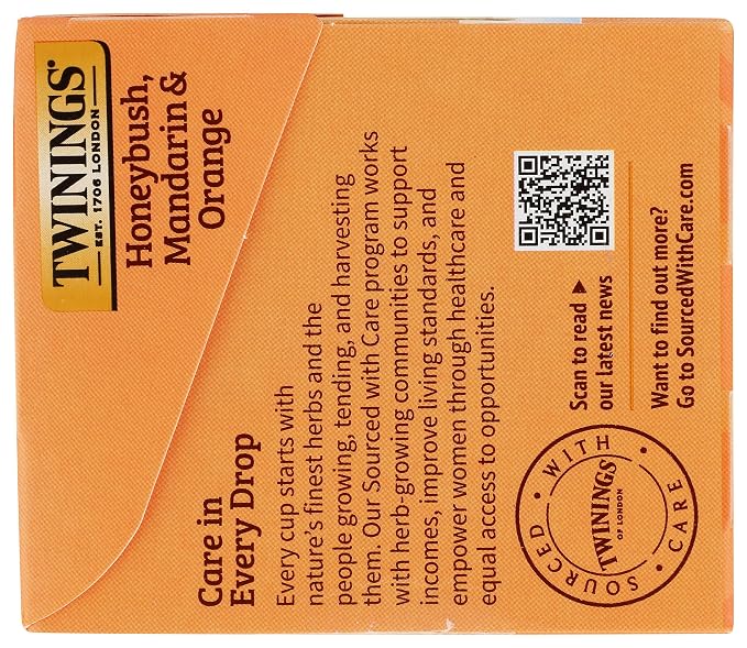 Twinings Honeybush, Mandarin, & Orange Herbal Tea Individually Wrapped Bags, 20 Count (Pack of 1), Naturally Caffeine-Free, Enjoy Hot or Iced, 20 Teabags