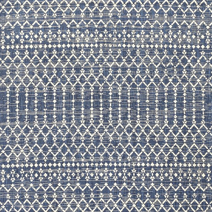 JONATHAN Y Moroccan Geometric Indoor Outdoor Square Area Rug 4X4 Navy/Beige, Ourika Textured Weave for Backyard, Patio, Porch, Easy-Cleaning, High Traffic, Pet-Friendly, Non-Shedding (SMB108K-4SQ)