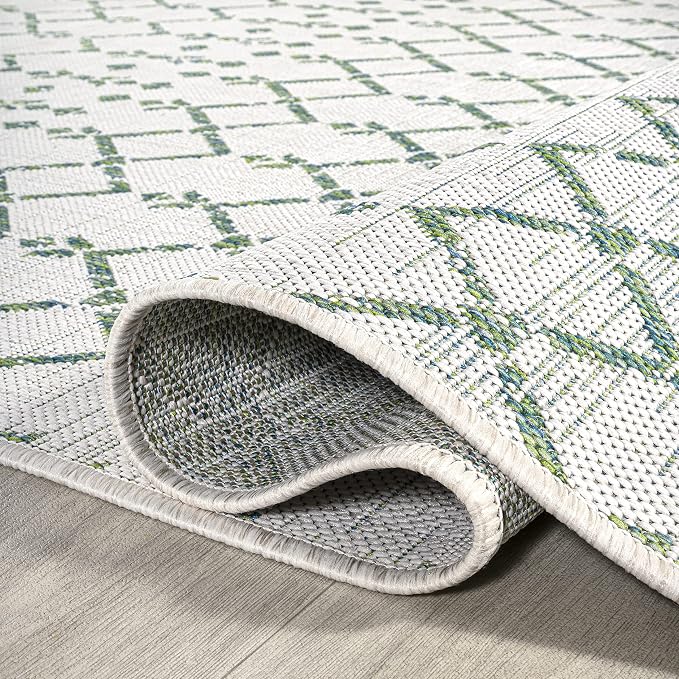 JONATHAN Y Moroccan Geometric Indoor Outdoor Area Rug 3X5 Green/Ivory, Ourika Textured Weave for Backyard, Patio, Porch, Easy-Cleaning, High Traffic, Pet-Friendly, Non-Shedding (SMB108R-3)