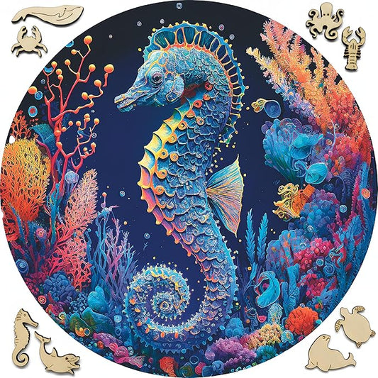 Wooden Puzzles for Adults - Eco-Friendly Wood Puzzles 200 Pieces - Premium Gift Box - Jigsaw Puzzles for Family Activity - Whimsical Shape Puzzle Pieces - Seahorse