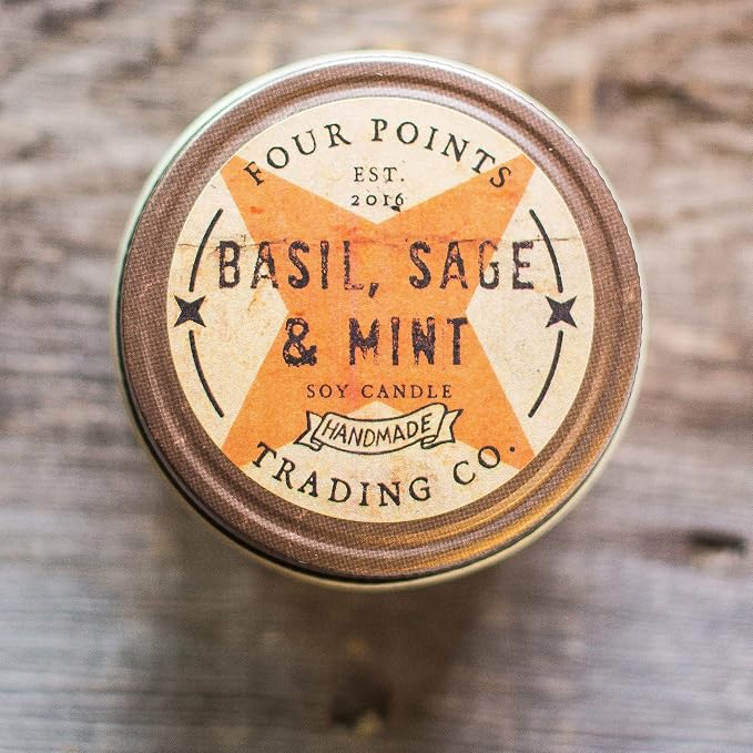 Basil, Sage and Mint 4 Oz Scented Soy Aromatherapy Candle w/Jar