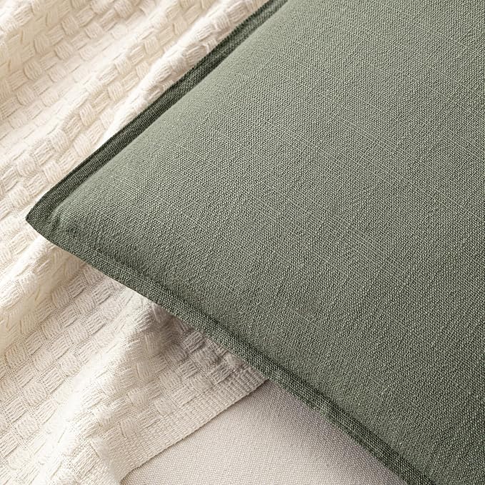 MIULEE Decorative Linen Pillow Covers 20x20 Inch Olive Green | Boho Farmhouse Neutral Couch Throw Pillows for Bed, Pack of 2 Accent Modern Pillowcases, Sofa Livingroom Home Decor
