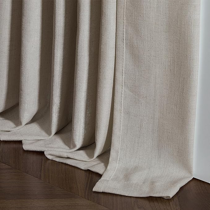 Burlywood Birch Pinch Pleat Linen Kitchen Curtains 45 Inches Long 2 Panels | Basement Short Curtains for Small Bay Window, Pinch Pleated with Hooks Rings Back Tab, Thick Linen Semi Sheer, W40xL45