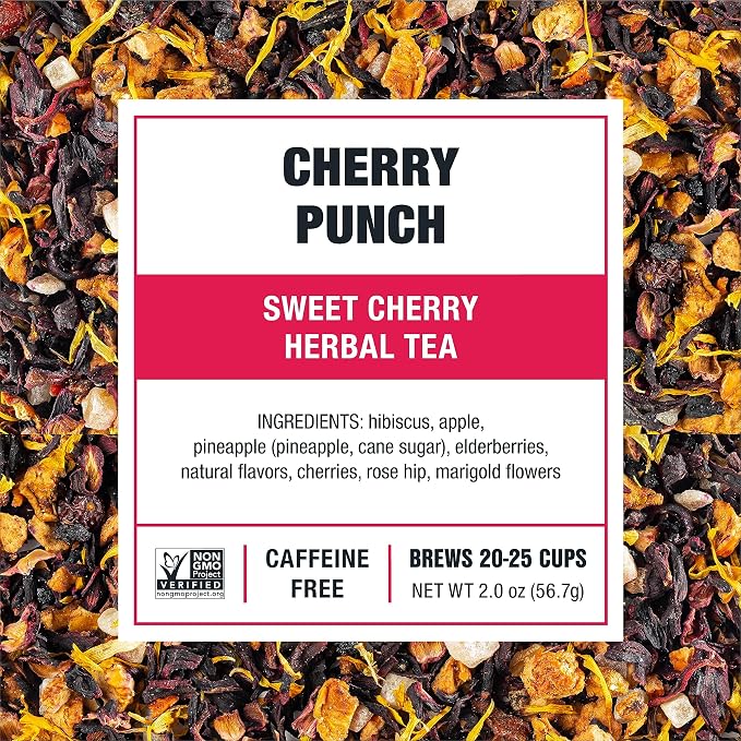 Tiesta Tea - Cherry Punch, Loose Leaf, Sweet Cherry Herbal Tea, Premium Blend, Non-Caffeinated, Makes Hot or Iced & Brews Up to 25 Cups, 2oz Resealable Pouch