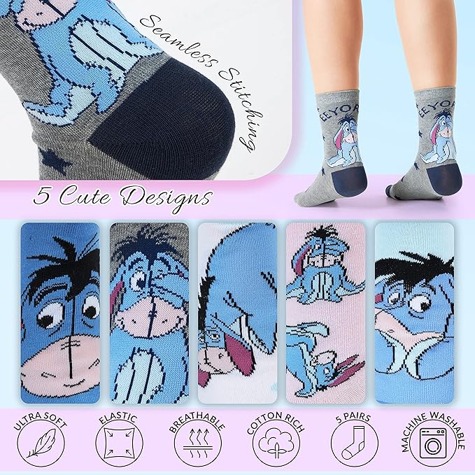 Disney Stitch Socks Gifts for Women Teens, US Size 4-9, Baby Yoda Pack of 5 Fuzzy Casual Crew Socks for Home Sleep Winter