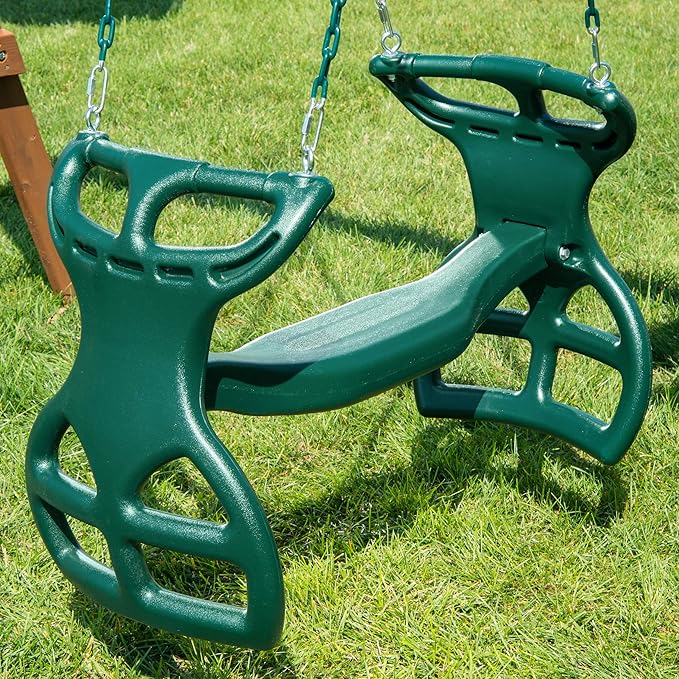 Gorilla Playsets 04-0037-G Dual Ride Glider Back-to-Back Tandem Swing, Green, Green Plastic Coated Chains, Multi-Child Swing