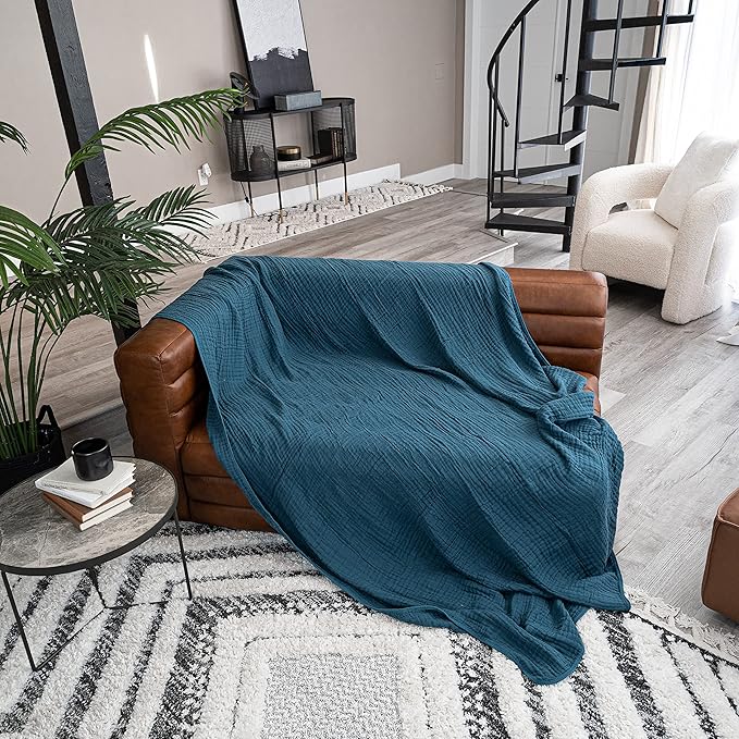 Comfy Cubs Adult Muslin Blanket 90x66” Twin Swaddle Blankets, Neptune | 6 Layer Soft, Breathable & Lightweight Muslin Adult Blanket - Machine Washable & Designed in the US Bedding for All Seasons