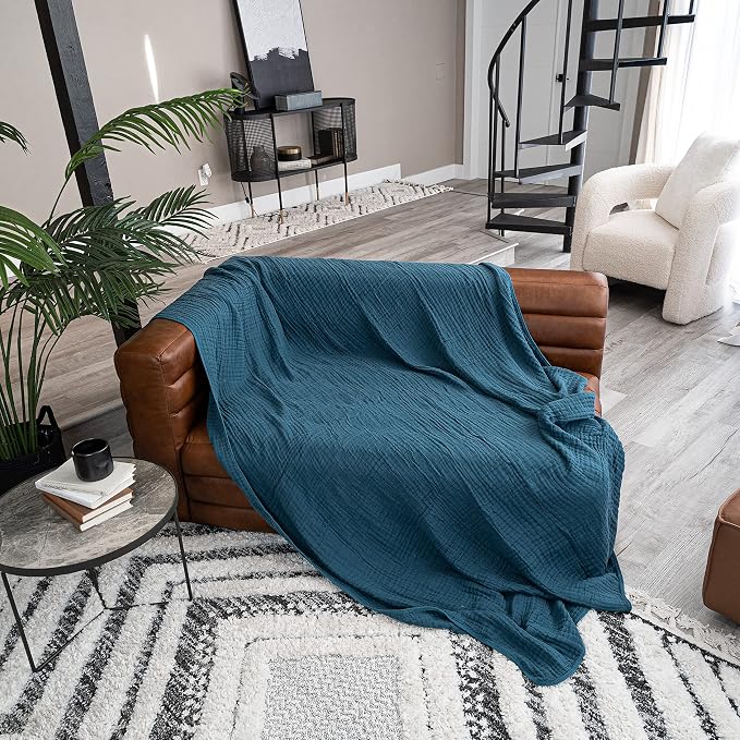 Comfy Cubs Adult Muslin Blanket 50x60” Throw Swaddle Blankets, Neptune | 6 Layer Soft, Breathable & Lightweight Muslin Adult Blanket - Machine Washable & Designed in the US Bedding for All Seasons