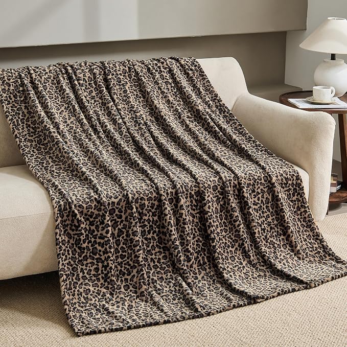 Bnuitland Cheetah Print Blanket, Fleece Leopard Print Blanket Home Decor | Luxury Fuzzy Blanket for Bed Couch, Coloring Blanket for Adult and Kid, Cheetah Room Decor, All Season, Coffee Brown, 60"x80"