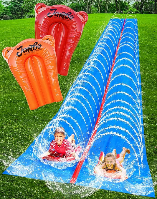 JAMBO 30FT x 8FT XXL MEGA Water Slide and 2 Bodyboard Updated Model– Extra Long Extra Wide Slip Splash and Slide for Kids, Heavy Duty Backyard Lawn Waterslide, Outdoor Water Toy