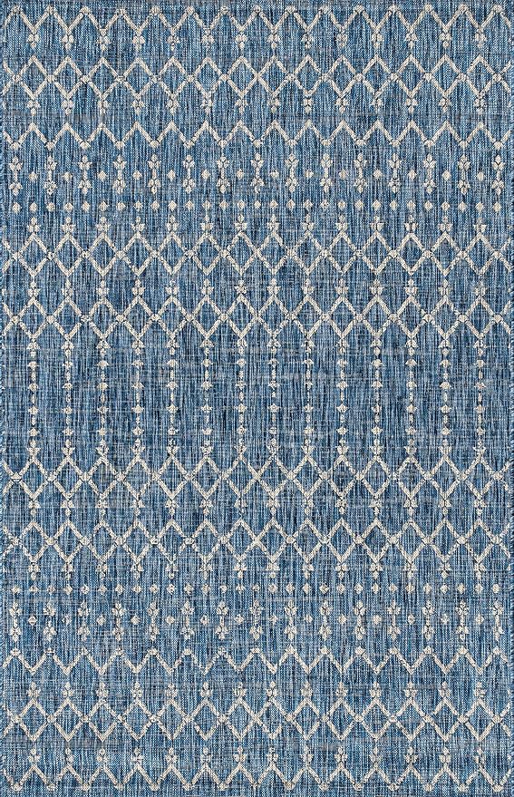 JONATHAN Y Moroccan Geometric Indoor Outdoor Area Rug 4X6 Navy/Light Gray, Ourika Textured Weave for Backyard, Patio, Porch, Easy-Cleaning, High Traffic, Pet-Friendly, Non-Shedding (SMB108B-4)